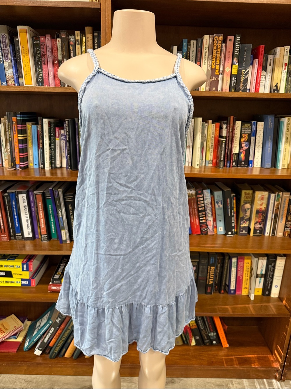 Blue Rain Light Blue Braided-Strap Slip Dress